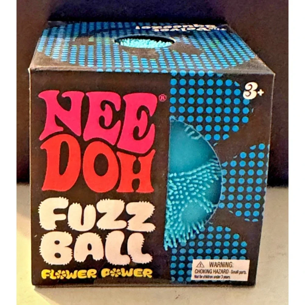Schylling Authentic Needoh FUZZ BALL Flower Power Squish BLUE🔥